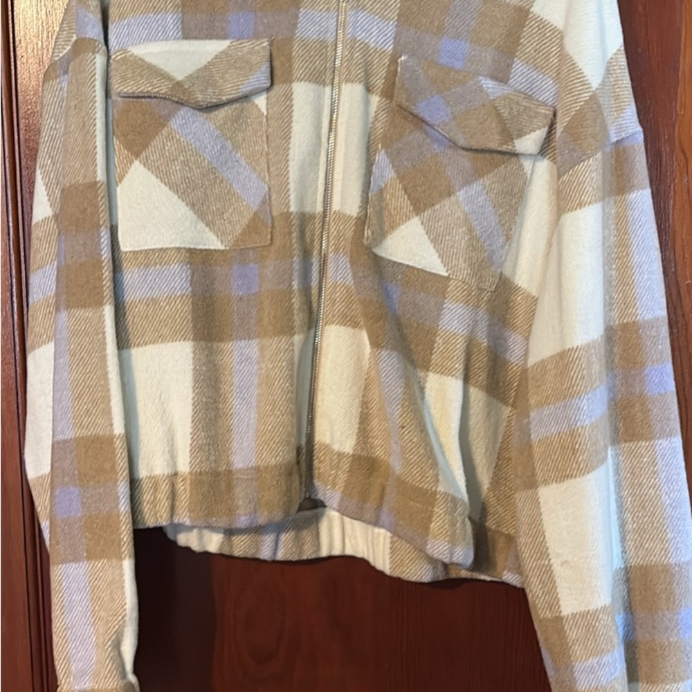 Plaid Women's Jacket in Tan and Cream